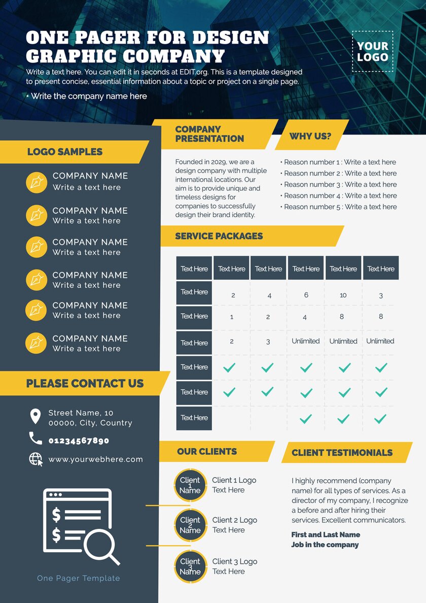 Editable one pager business proposal template