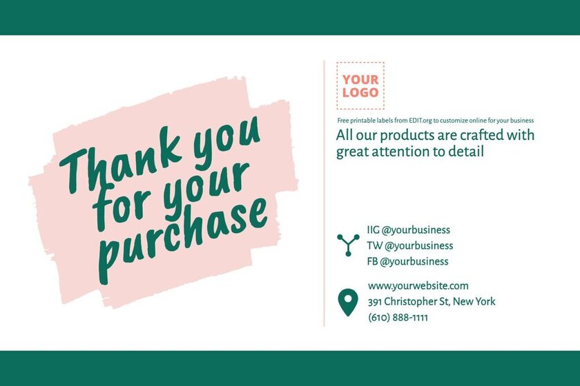 Blanko Etikettenvorlage „Thank you“ (Danke) für Produkte