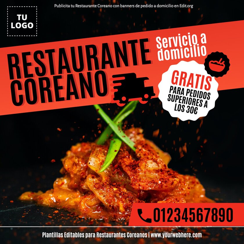 Plantillas de Restaurante Coreano para promocionar entrega a domicilio