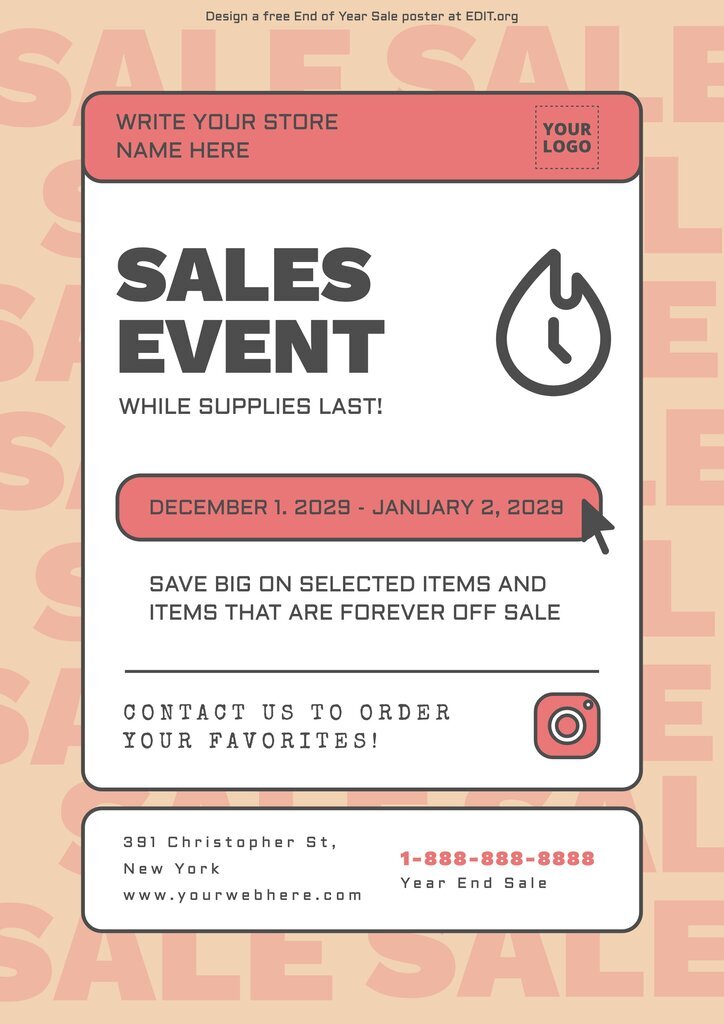 Editable promo year end sale poster design