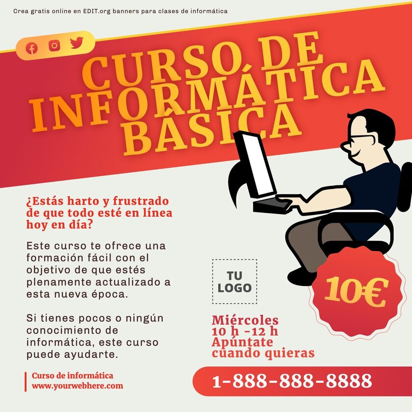 Banner de curso básico de informática para adultos gratis