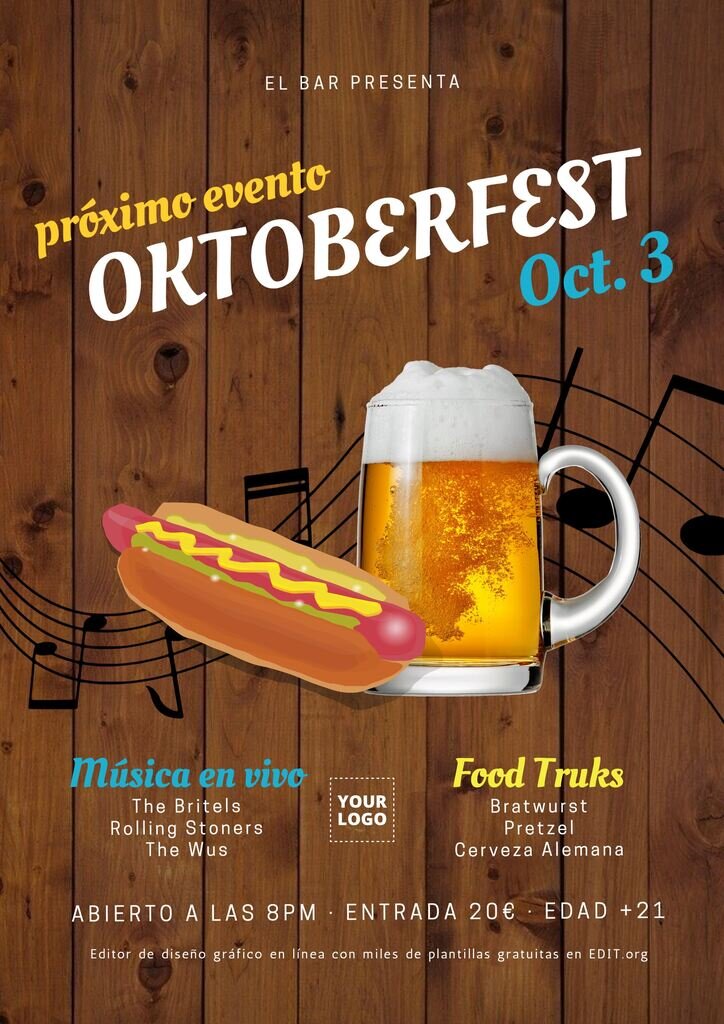 Cartel y flyer editable Oktoberfest para menu e invitaciones gratis