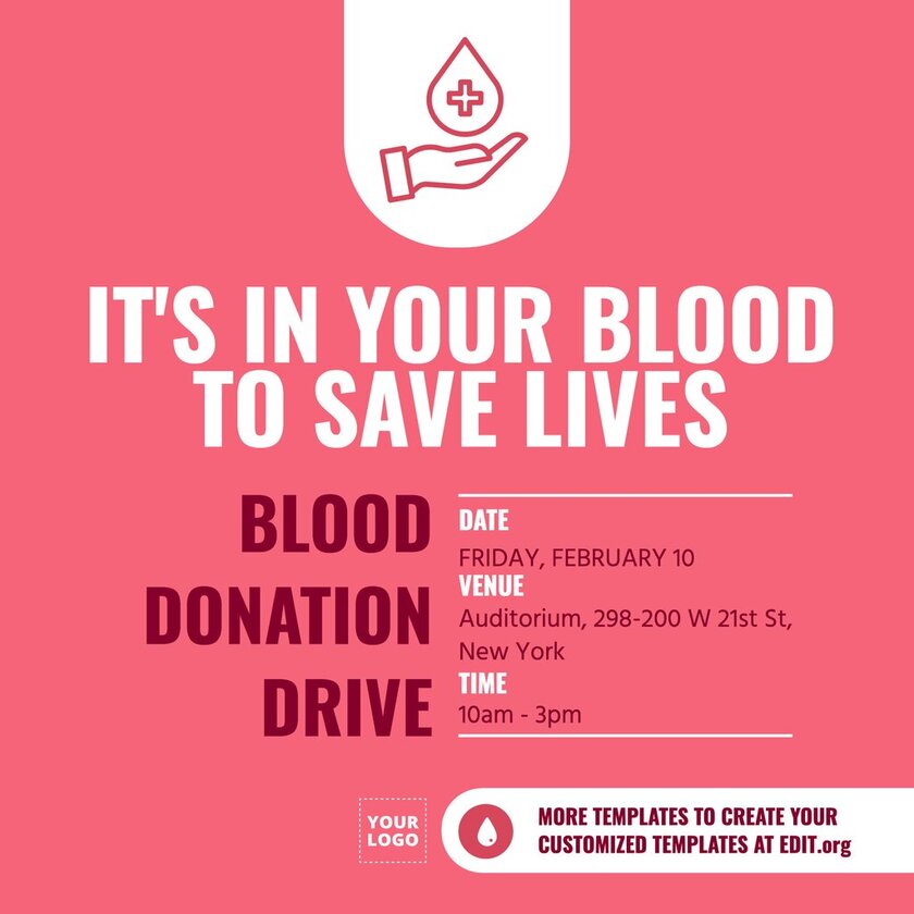 Online editable template design to promote a Blood Drive event