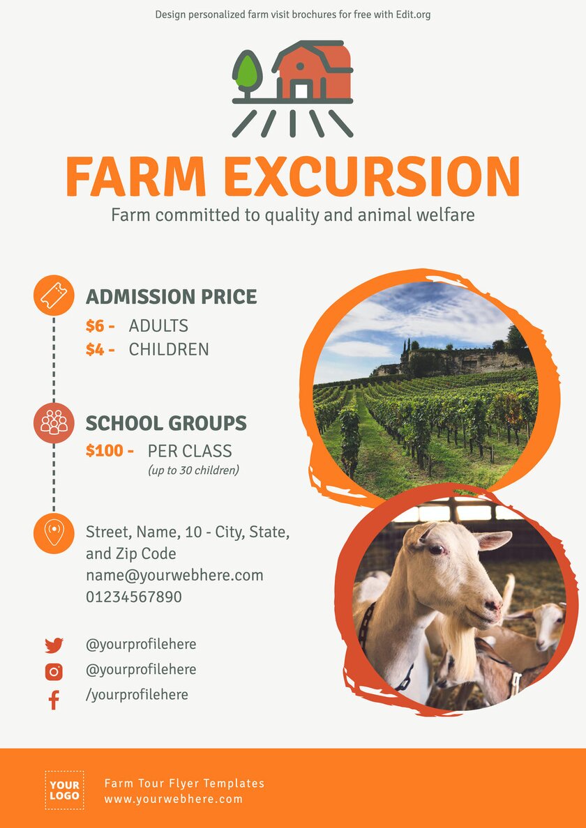 Customizable farm tour flyer template to customize online