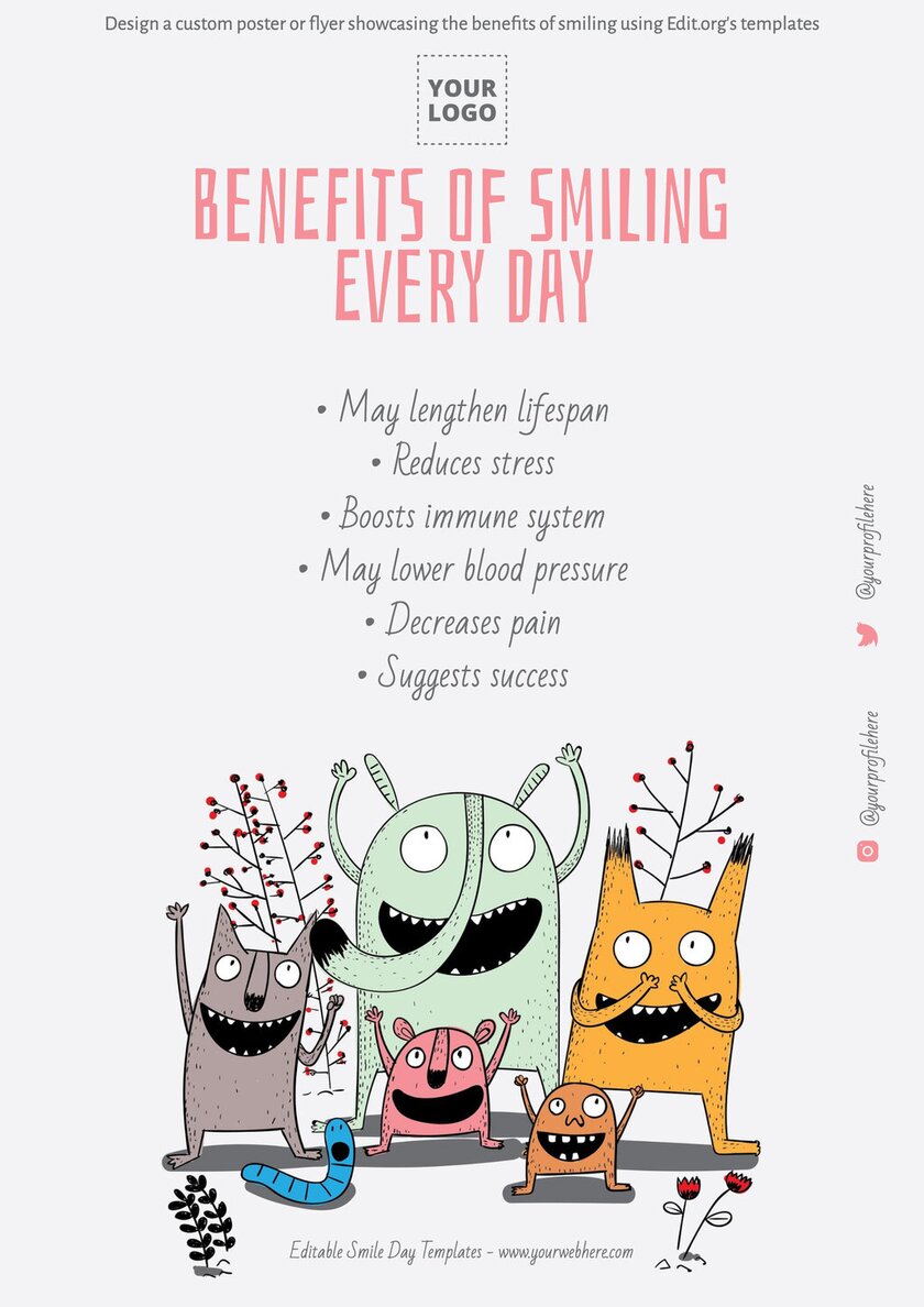 Free printable Smile Day poster design with benefits
