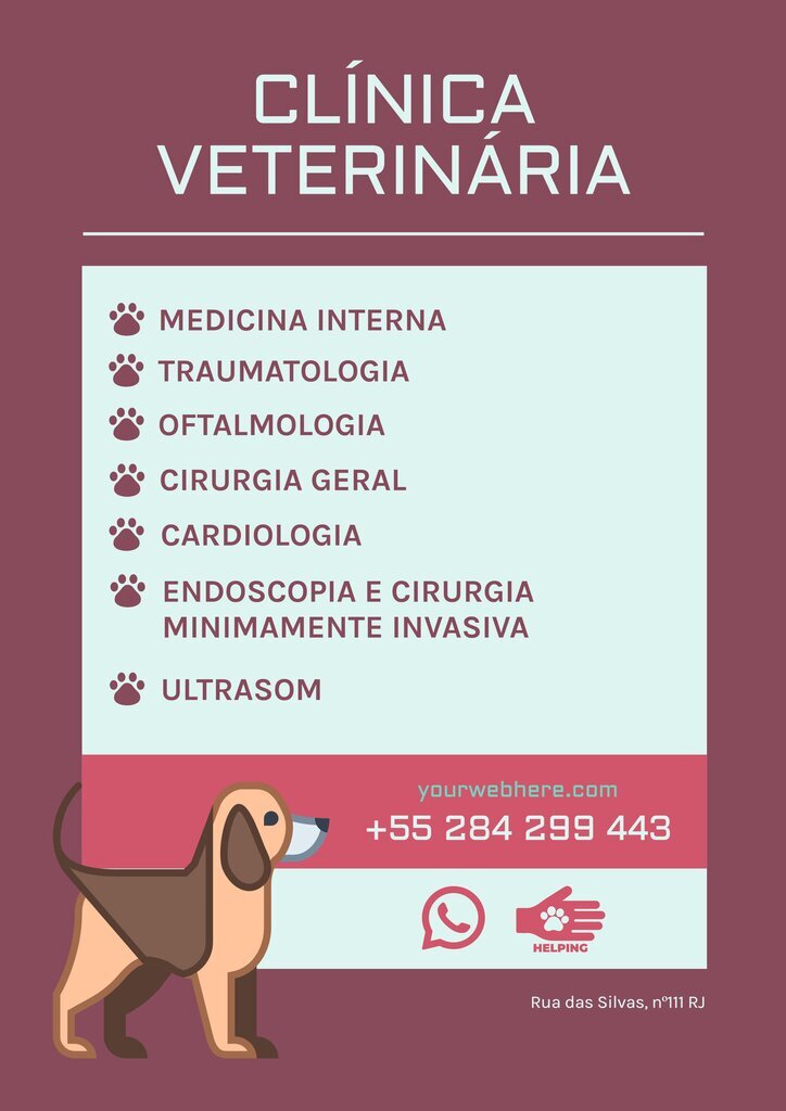 Cartaz editável online para divulgar os serviços veterinarios com desenho de um cachorro