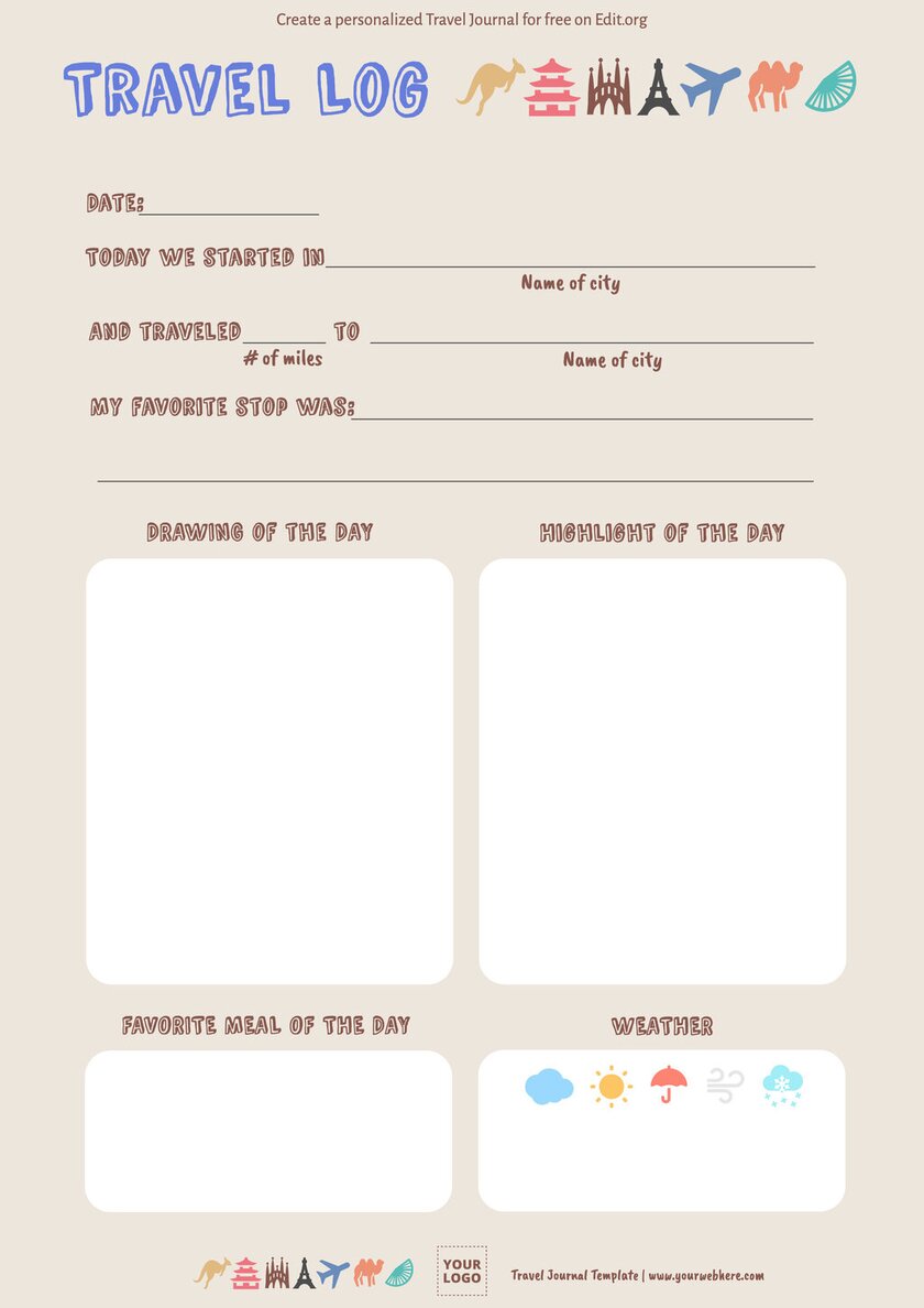 Online travel journal template to customize