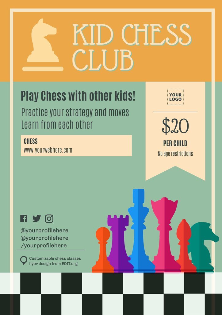 Locandina editabile per club di scacchi per bambini