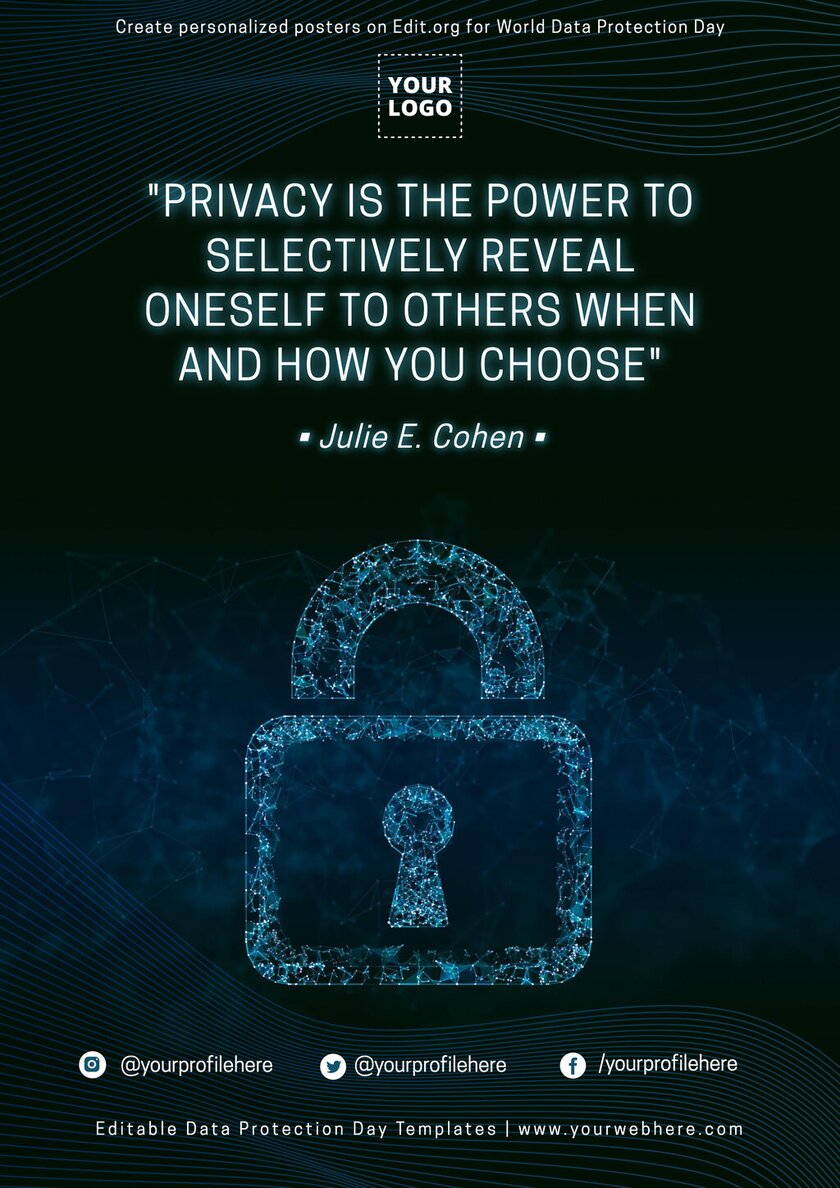 Customizable world privacy day poster design with quotes