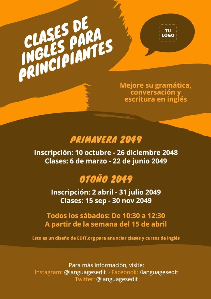 Designs para anúncios de aula e cursos de idiomas