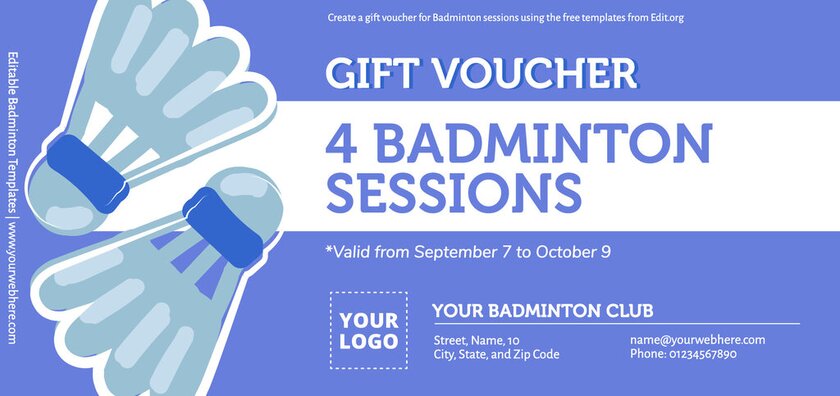 Customizable gift voucher template for Badminton lessons