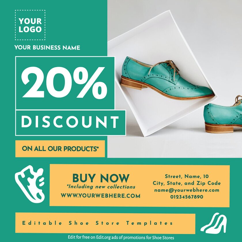 Customizable footwear banner design with discounts and offers