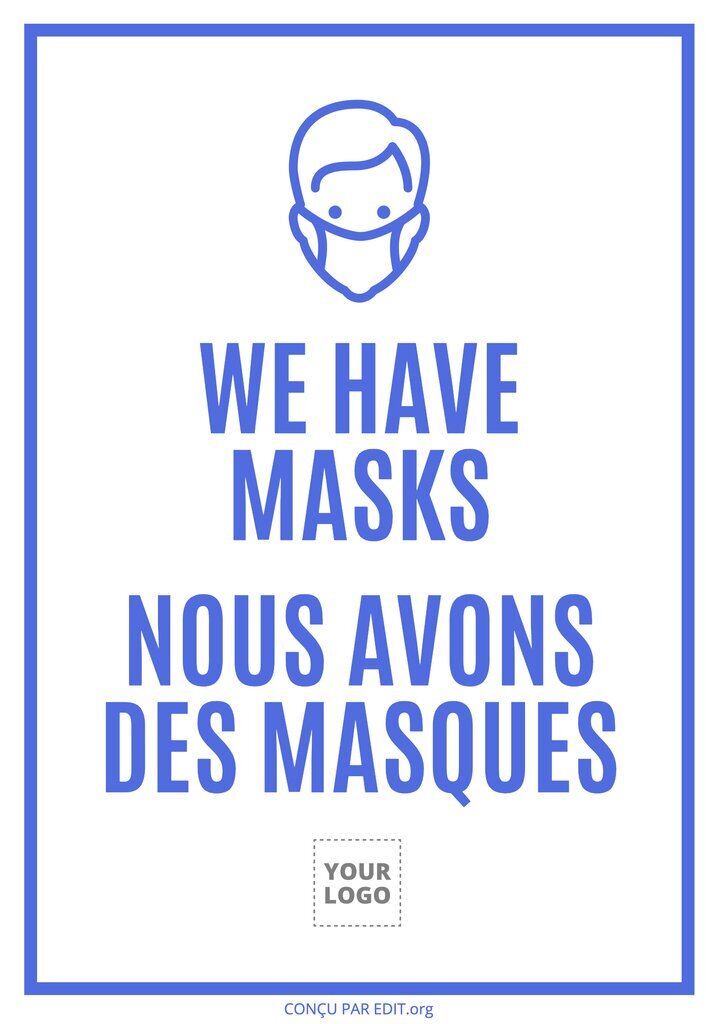 Poster bleu et blanc personnalisable nous avons des masques FR & EN