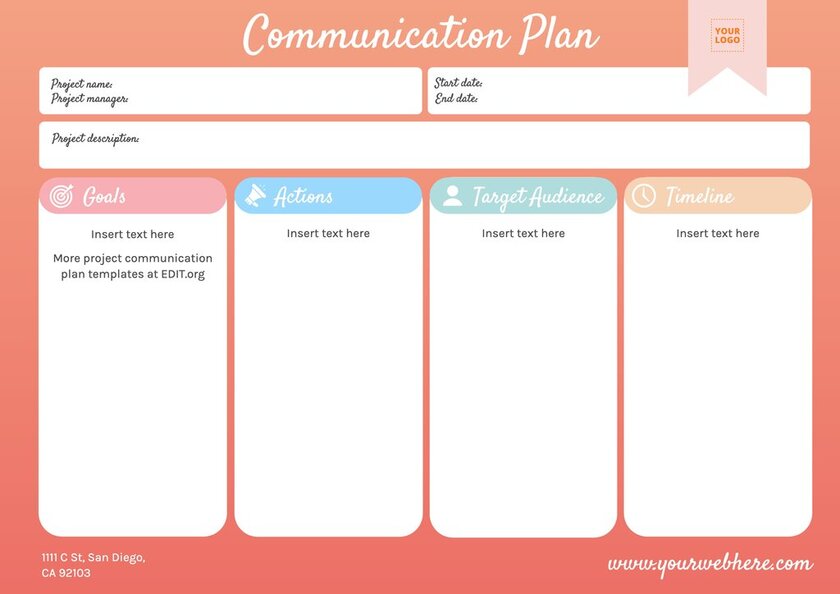Customizable project management communication plan template