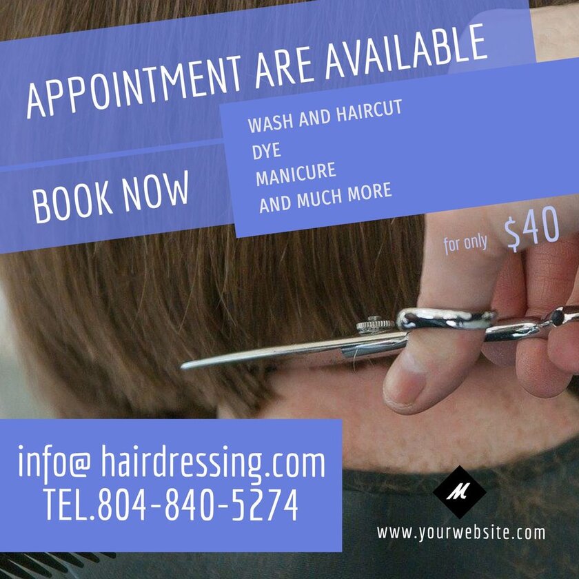 Booking template for appointments for hairdressers and beauty