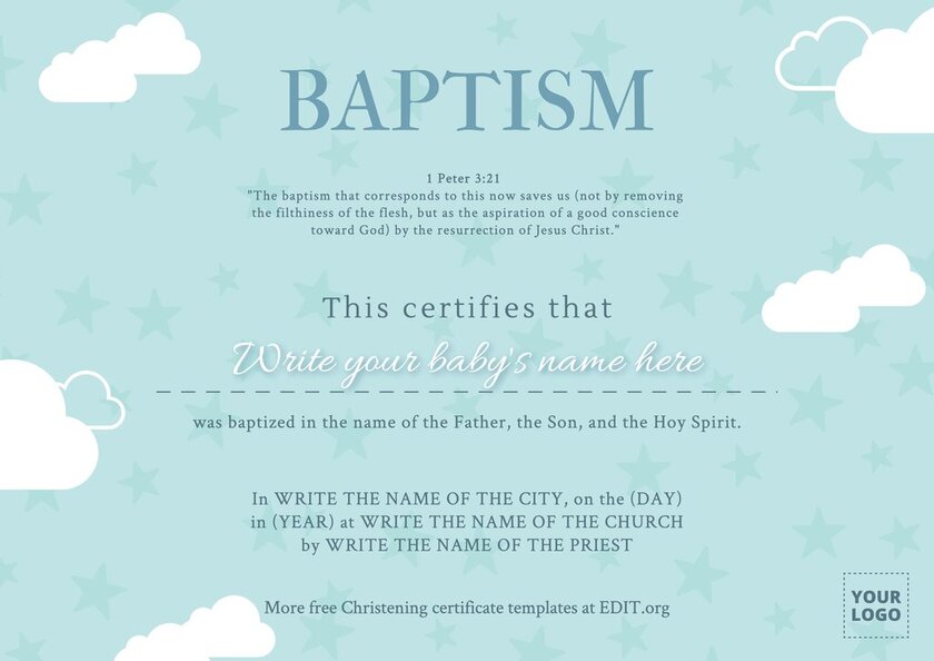 Downloadable free baptism certificate template