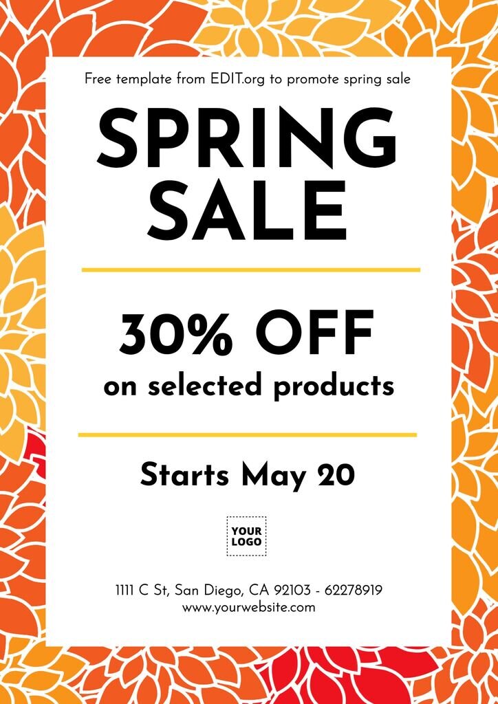 Printable spring season sale templates to customize online for your business