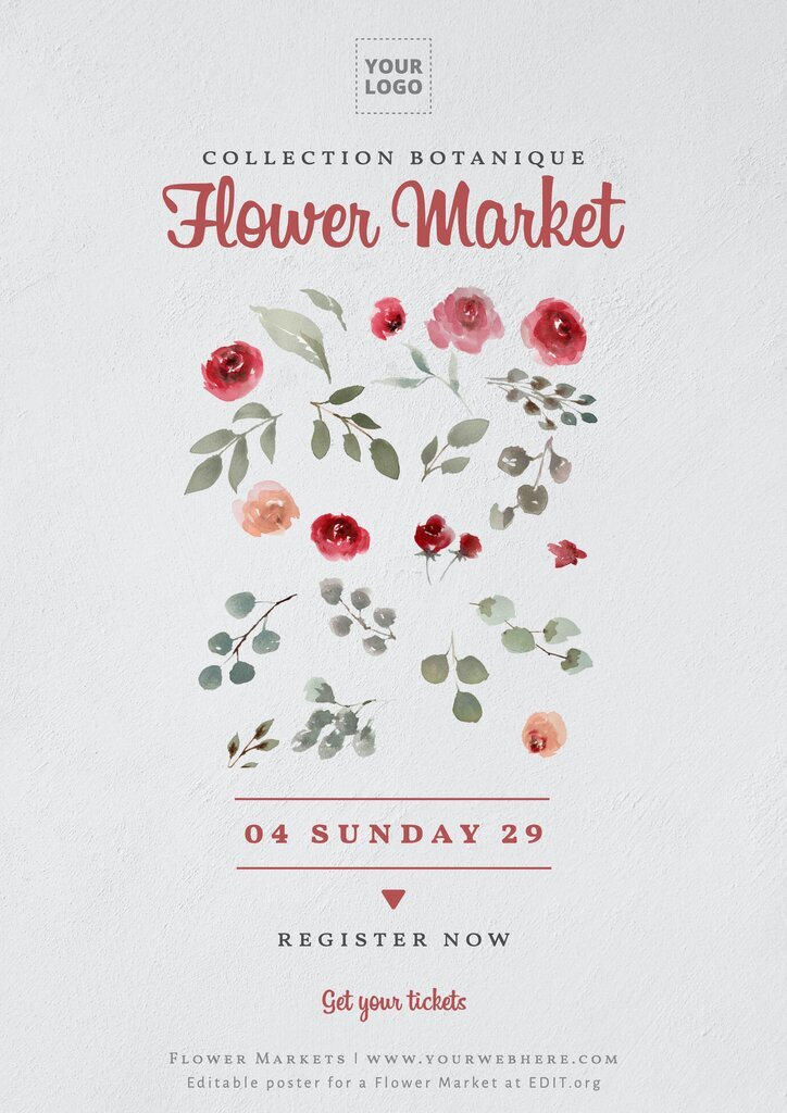 Plantillas para carteles de Mercados de Flores personalizables