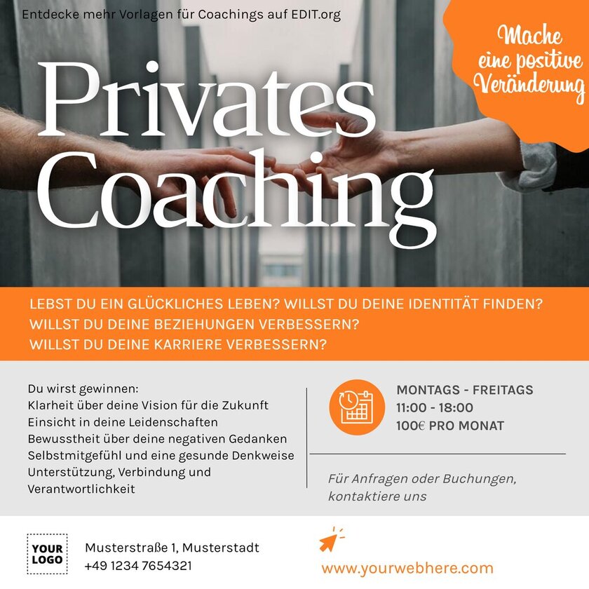 Bearbeitbare Vorlagen für Privates Coaching