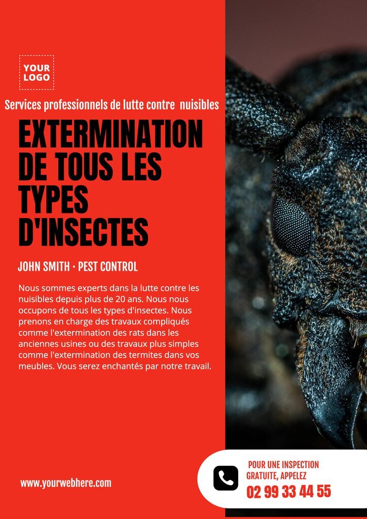 modele éditable de flyer pour exterminer tous les types insectes