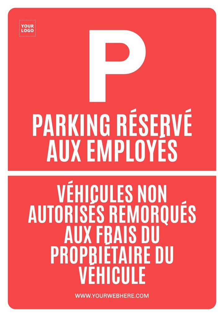 Panneau parking réservé aux employés rouge et personnalisable