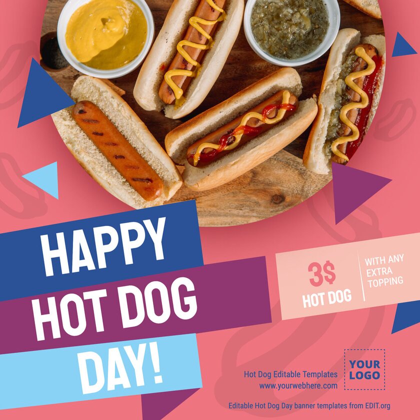 Customizable Hot Dog Day banners online