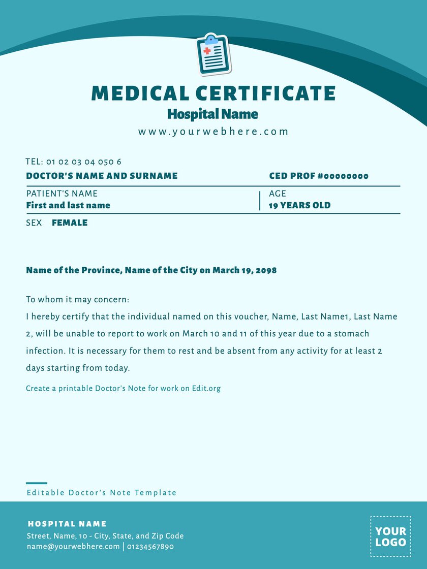 Printable Doctors Note template free to customize