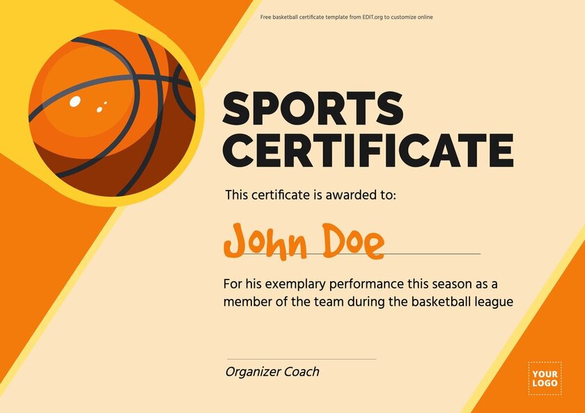 Custom free printable sports certificates