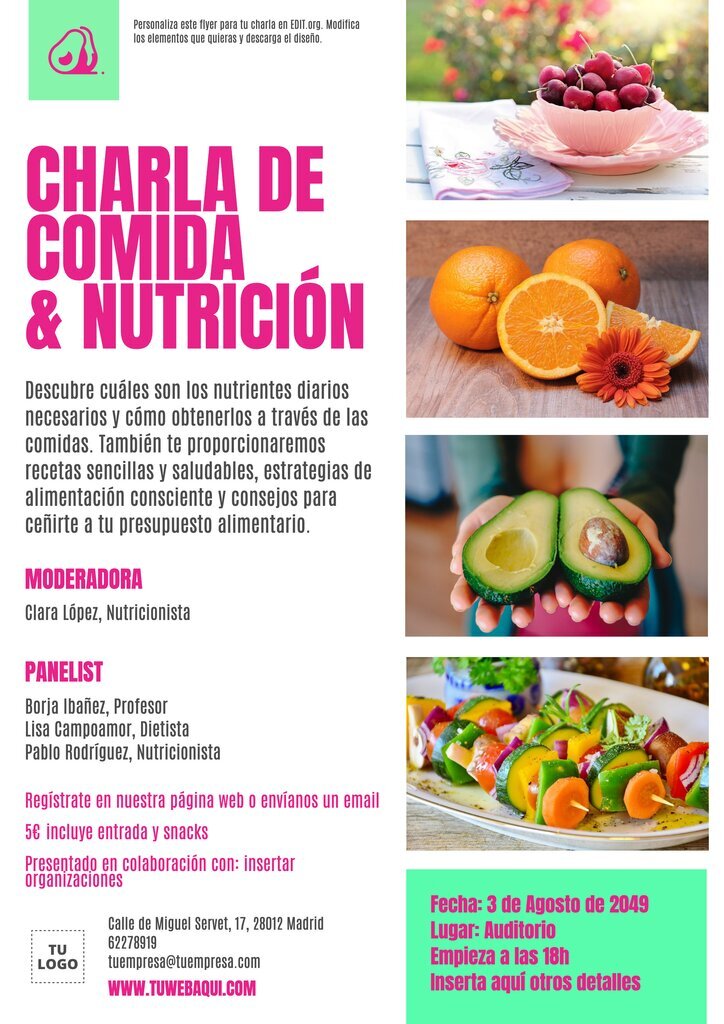 Diseño gratis de folleto de charla de nutrición personalizable