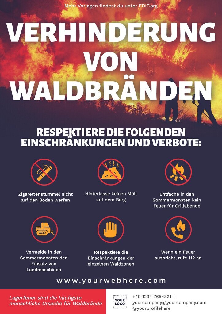 Anpassbares Poster zum Thema Brandschutz und Wachsamkeit
