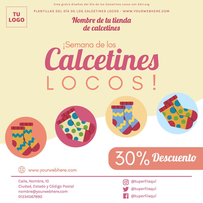 Anuncios editables para la semana del Día del Calcetín Loco