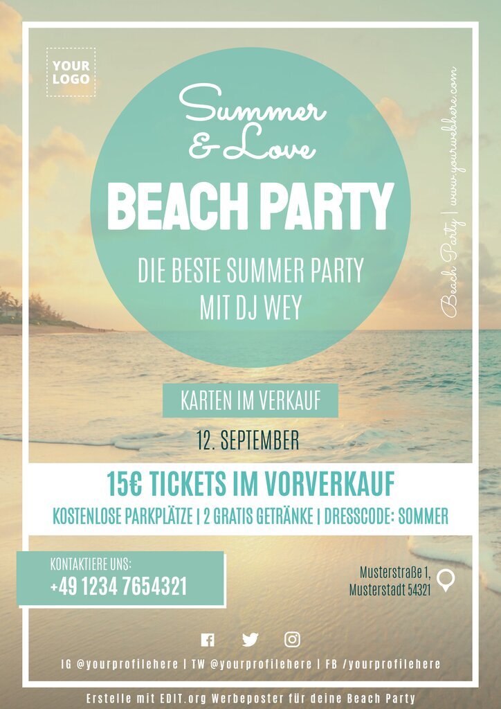 Bearbeitbare Vorlagen für Beach Party Poster