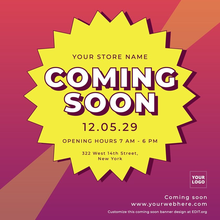 Editable banner for new store coming soon
