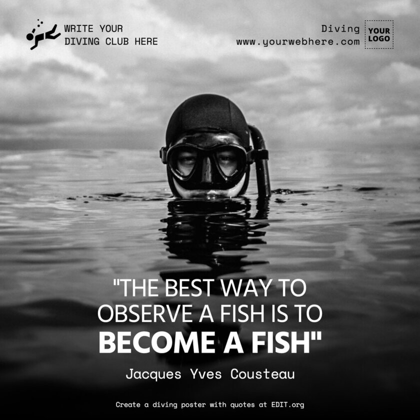 Diving poster designs with quotes for scuba diving clubs