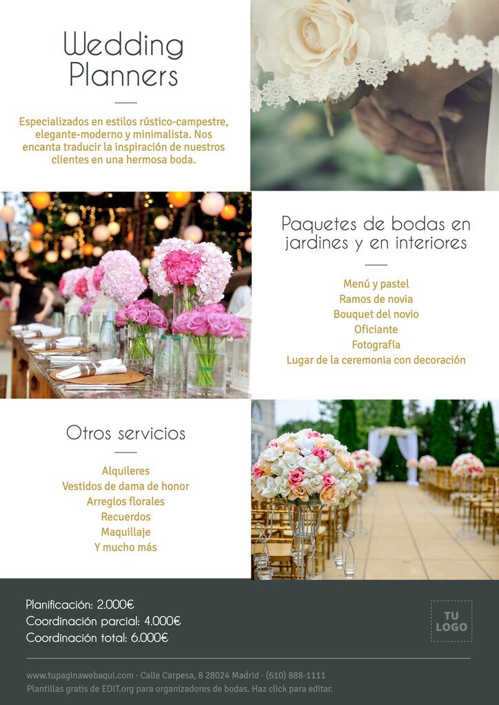 Diseño de wedding & event planner editable