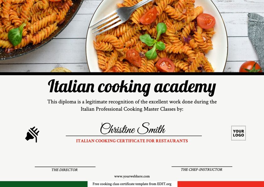 Editable cooking class template diploma