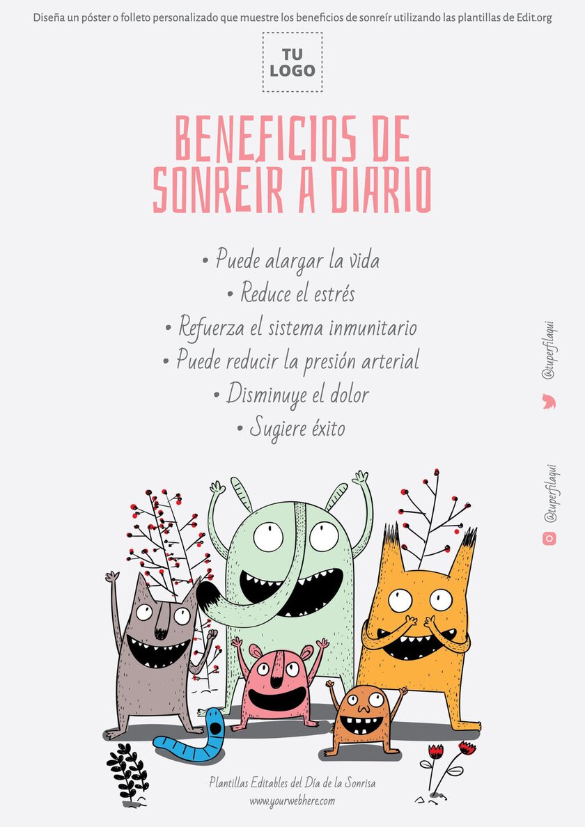 Cartel con beneficios de sonreir a diario para editar online