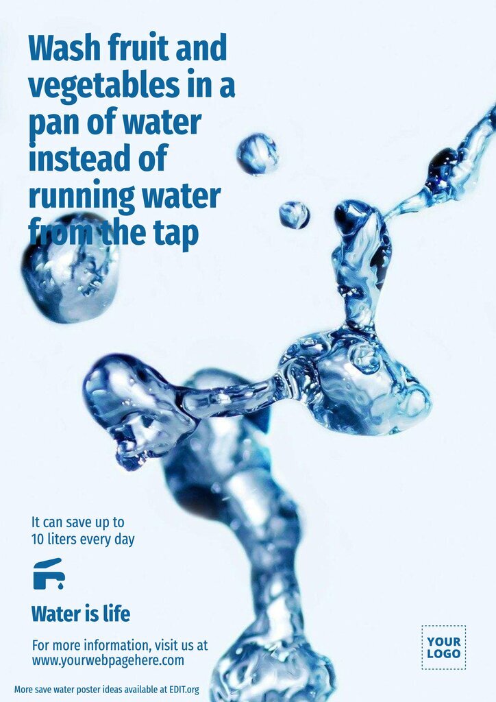 Editable poster on save water with slogan