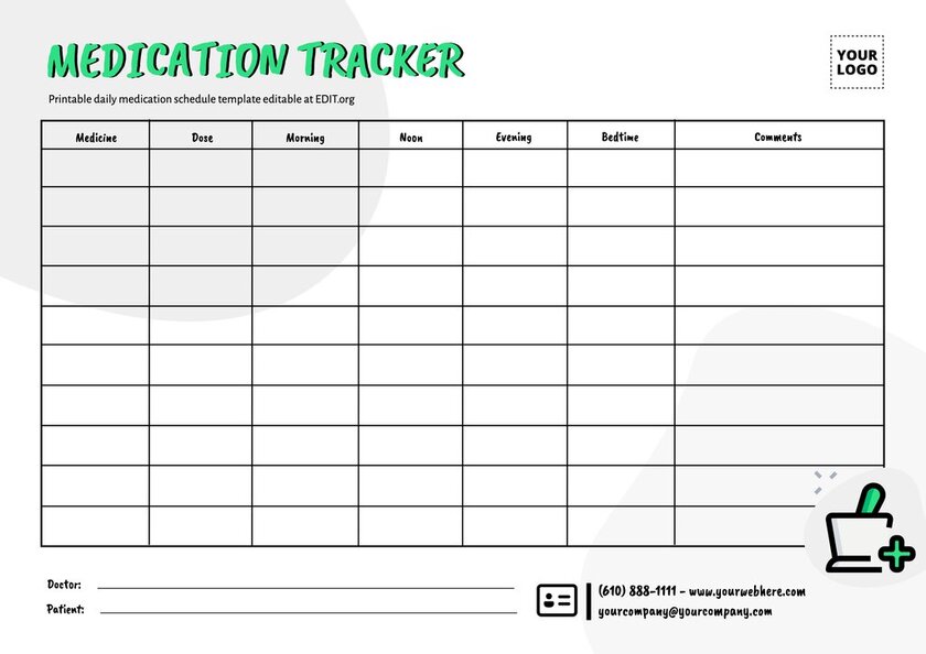 Medication chart template free editable