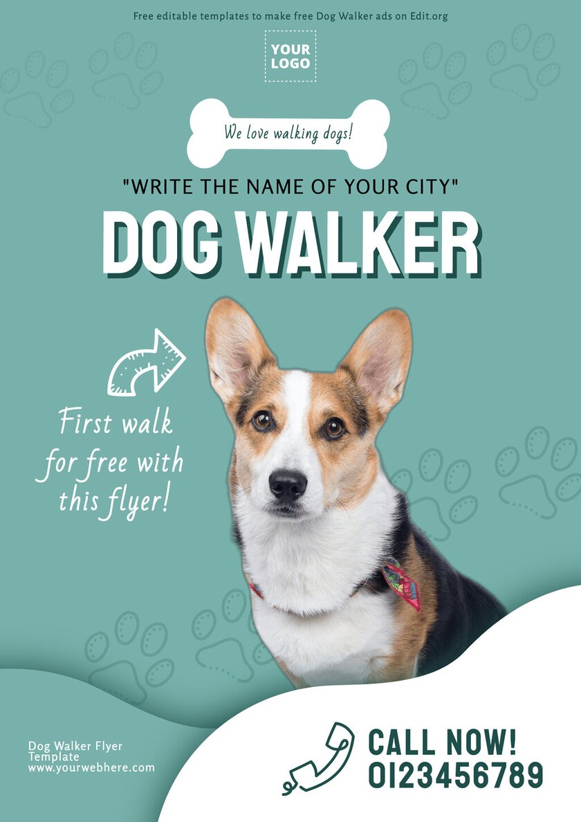 Printable dog walker flyers examples with dog images