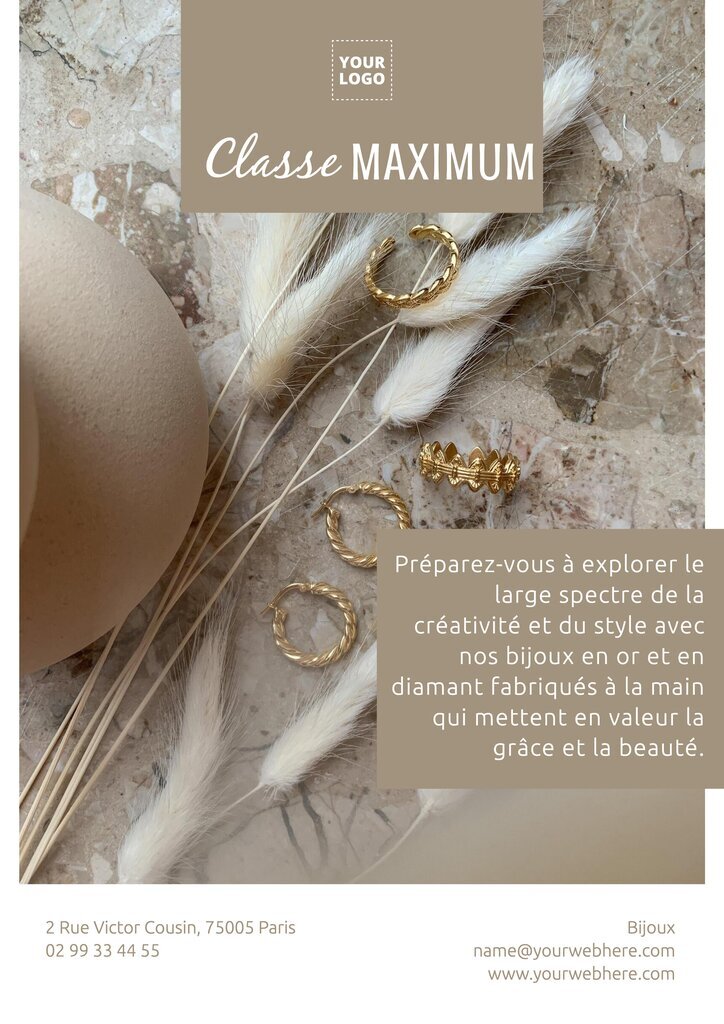 flyer éditable en ligne beige pour une boutique de bijoux