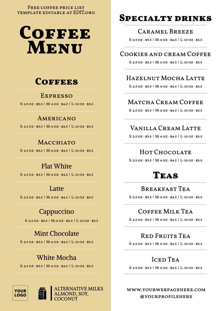Coffee shop menu design templates free download