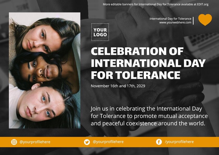 Editable banners for World Tolerance Day for companies