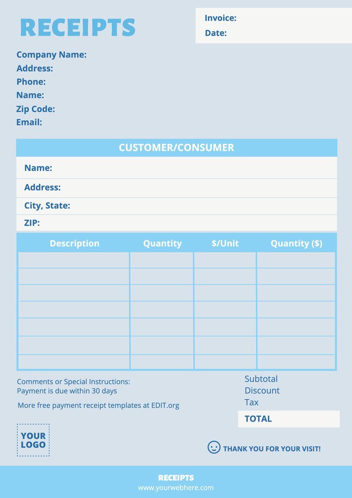 Creating and using a custom payment receipt