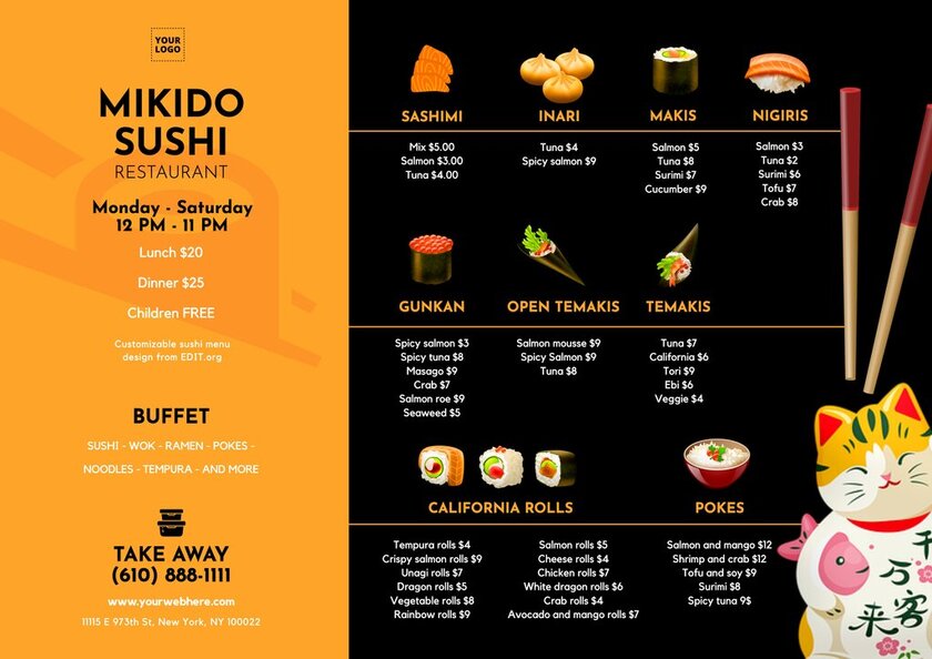 Aanpasbaar sushi restaurant menu ontwerp