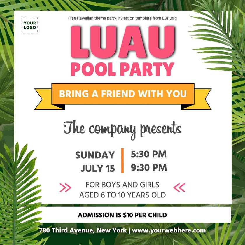 Customizable Hawaiian pool party invitations