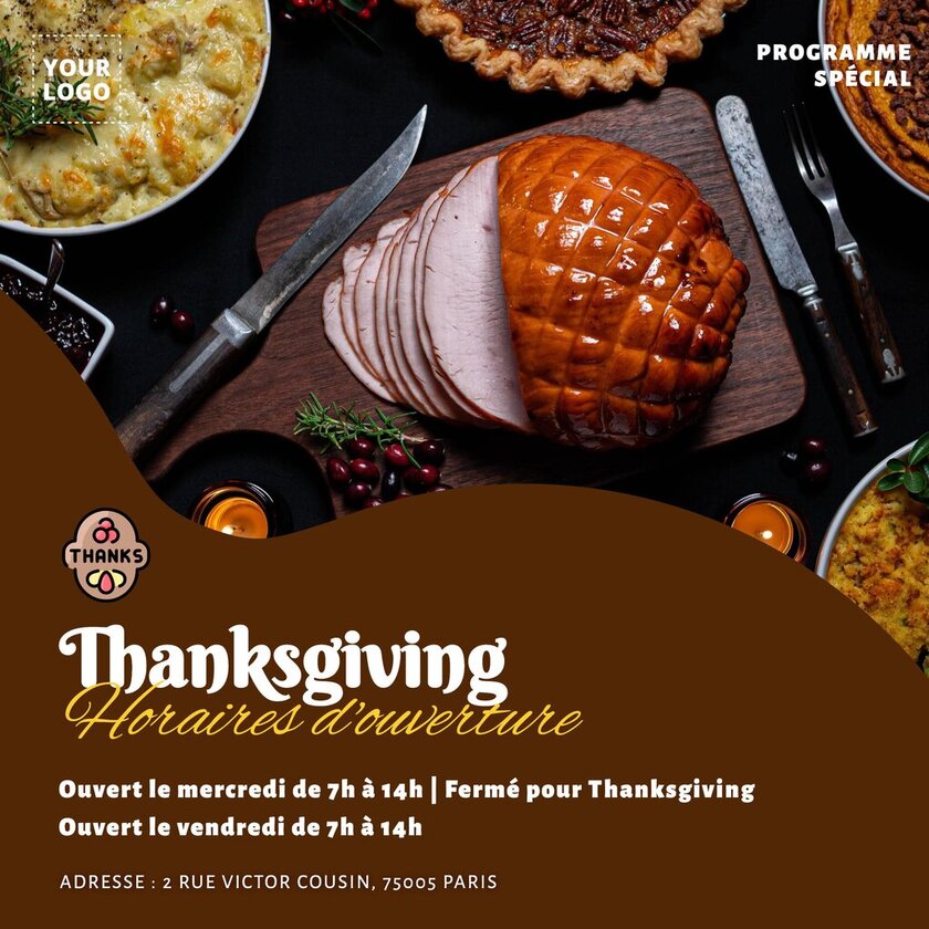 Design personnalisable d'affiche pour thanksgiving avec les horaires