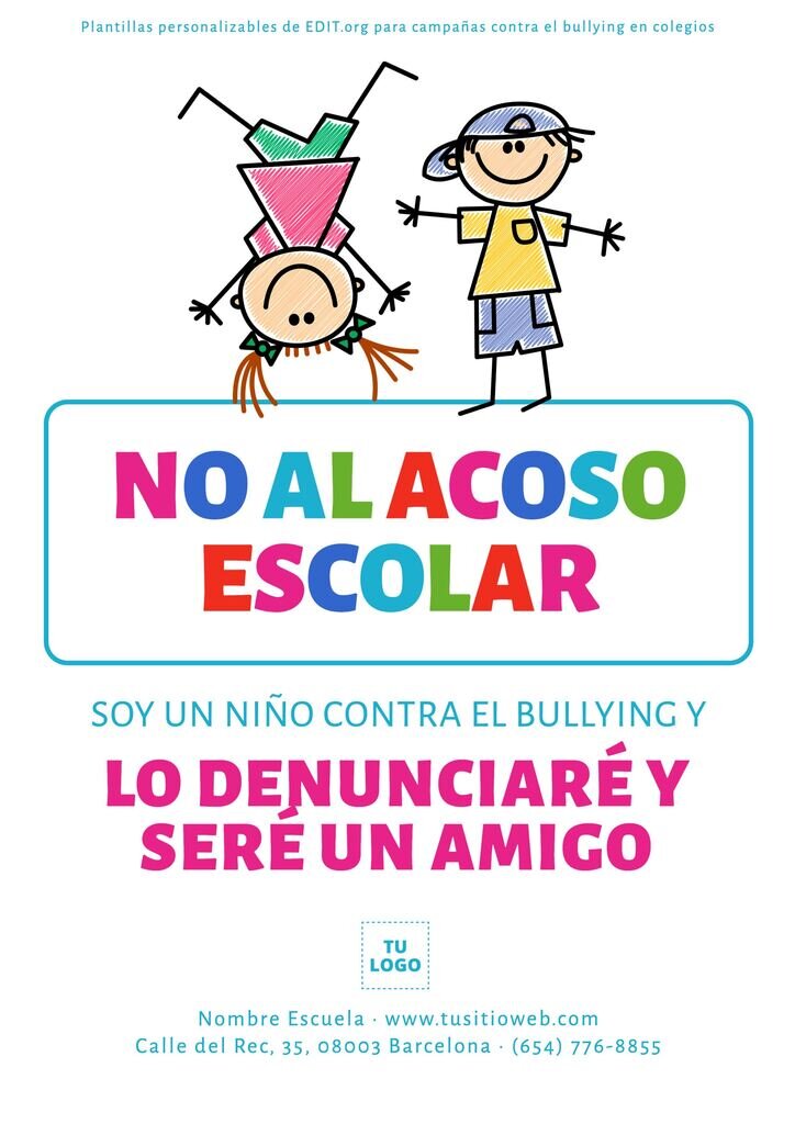 Carteles contra bullying personalizables para escuelas