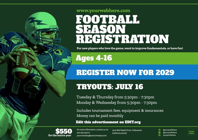 Free ad template for football season registration