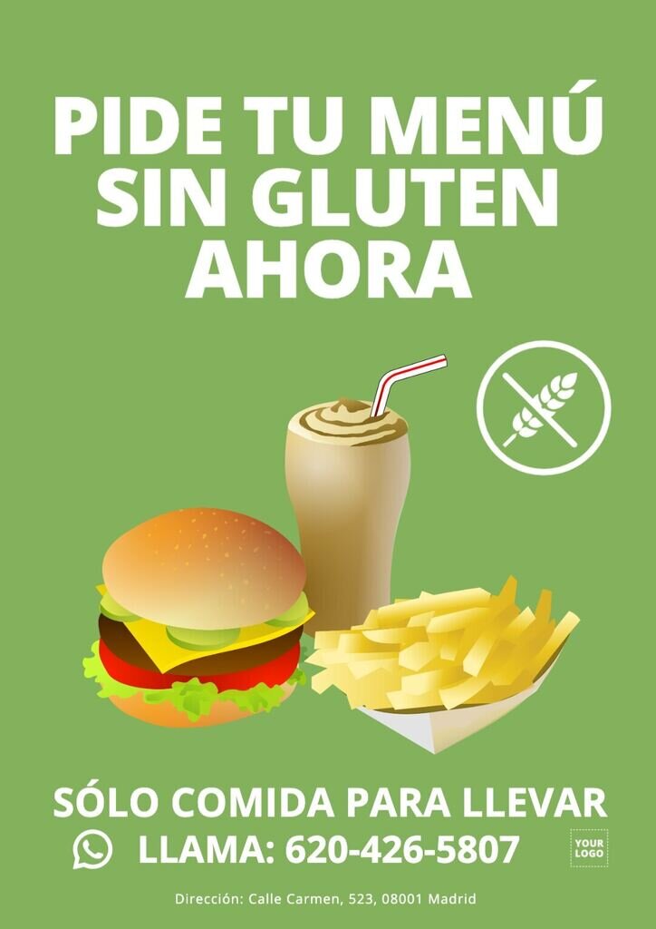 Plantillas de comida: póster de comida sin gluten para llevar personalizable online